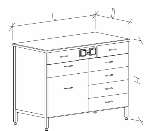 Стол-тумба с ящиками и розетками 1200 СТЛwб-М с/я.р. (7+1)